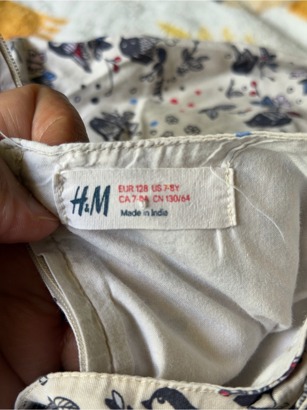 H&M Cream Dress with Navy and Red Bird Print